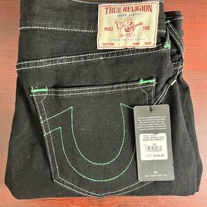 True Religion Ricky SN Relaxed Straight Jeans Men’s 36x34 Black Green Stitching